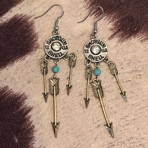 Turquoise and Gold Shotgun Shell Arrow Earrings